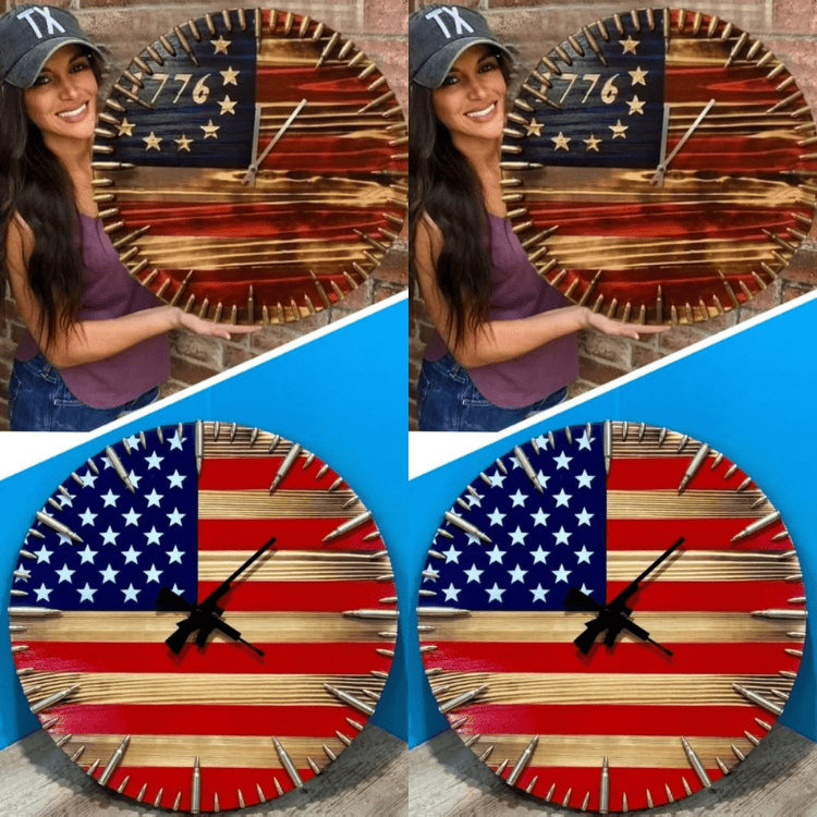 🔥Veteran's Day Pre-Sale 60% OFF🔥Handmade Patriotic Wooden American Flag Clock Wall Decor