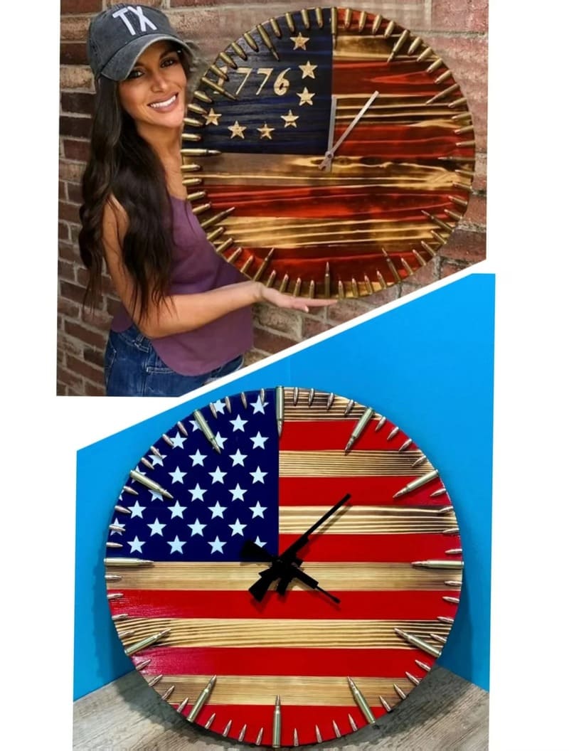 🔥Veteran's Day Pre-Sale 60% OFF🔥Handmade Patriotic Wooden American Flag Clock Wall Decor