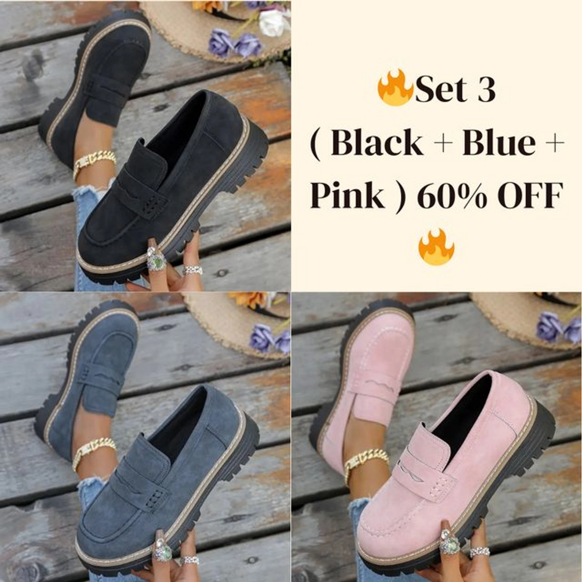 🔥 Last Day 60% OFF 🔥 Women's Lightweight Vintage Penny Loafers - Slip-On Platform Shoes with Thick Rubber Sole