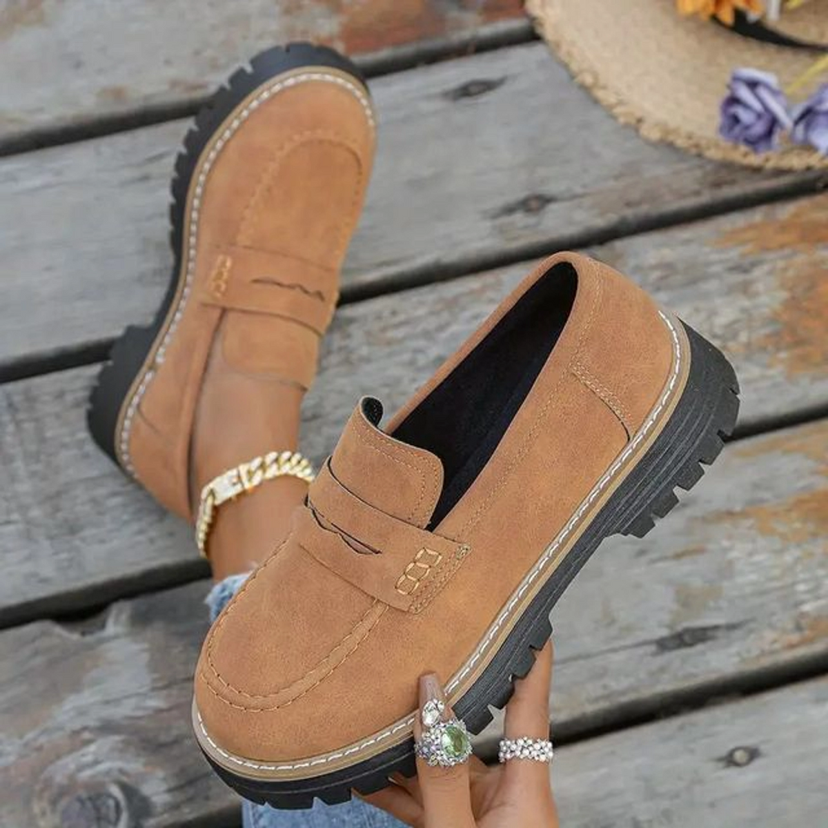 🔥 Last Day 60% OFF 🔥 Women's Lightweight Vintage Penny Loafers - Slip-On Platform Shoes with Thick Rubber Sole