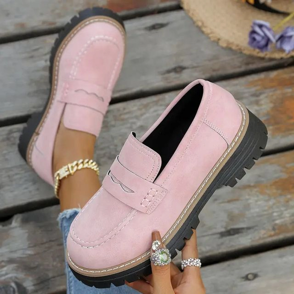 🔥 Last Day 60% OFF 🔥 Women's Lightweight Vintage Penny Loafers - Slip-On Platform Shoes with Thick Rubber Sole