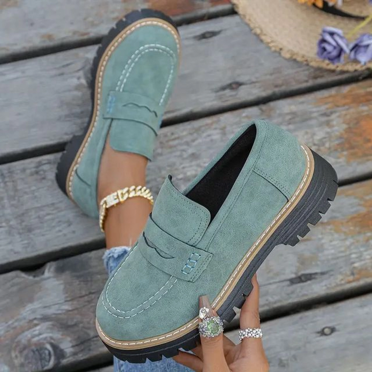 🔥 Last Day 60% OFF 🔥 Women's Lightweight Vintage Penny Loafers - Slip-On Platform Shoes with Thick Rubber Sole