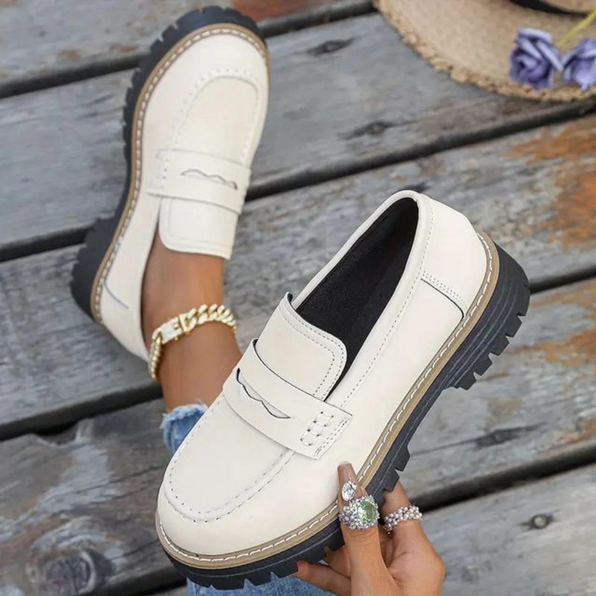 🔥 Last Day 60% OFF 🔥 Women's Lightweight Vintage Penny Loafers - Slip-On Platform Shoes with Thick Rubber Sole