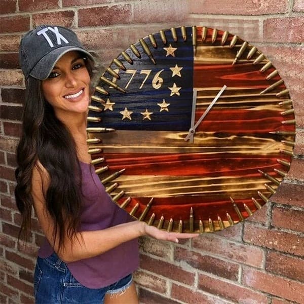 🔥Veteran's Day Pre-Sale 60% OFF🔥Handmade Patriotic Wooden American Flag Clock Wall Decor